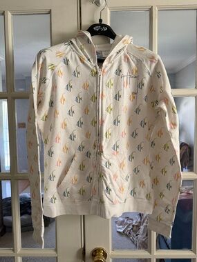 Guy Harvey Cream Hooded Zip-Up Jacket with Multicolor Fish SIGNED